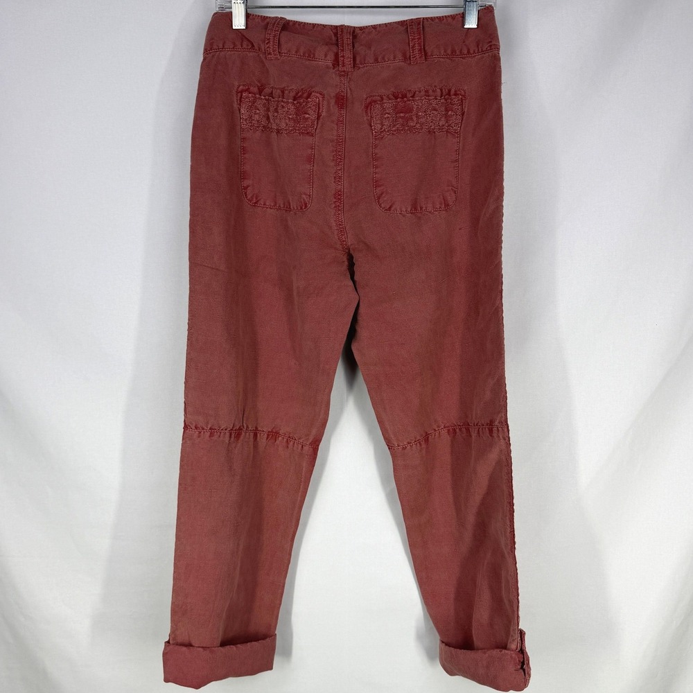 Sundance Boho Linen Cotton Crochet Lace Trim Pants 4 Granola Coastal Grandmother - Picture 4 of 9